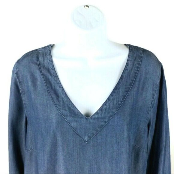 Zac And Rachel Blue Tencel Chambray 3/4 Ruffled Bell Sleeve Blouse Womens Large - Picture 4 of 11